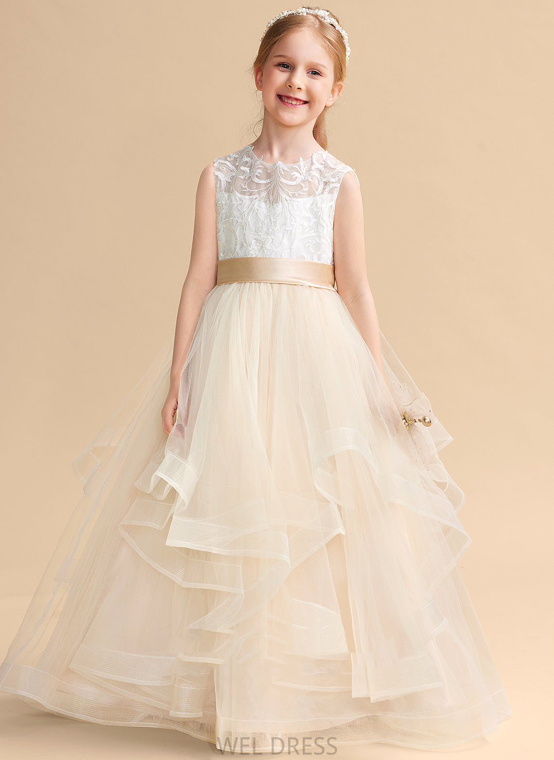 Flower Flower Girl Dresses Girl Neck Sleeveless Ball-Gown/Princess Floor-length Dress Tulle/Lace - Kenna Scoop