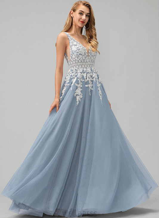 Avah Floor-Length Tulle With V-neck Lace Prom Dresses Ball-Gown/Princess