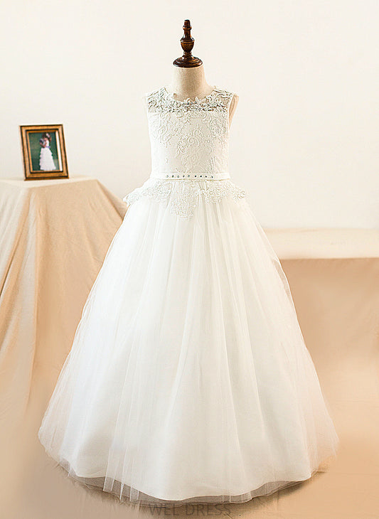 Luz Ball-Gown/PrincessScoopNeckFloor-LengthTulleJuniorBridesmaidDressWithSashBeading#136423 Junior Bridesmaid Dresses