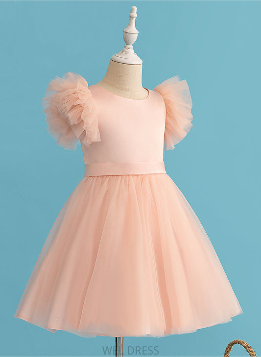 Neck Flower Sleeves Dress Short Tulle Girl Tatum Knee-length - Scoop Flower Girl Dresses A-Line