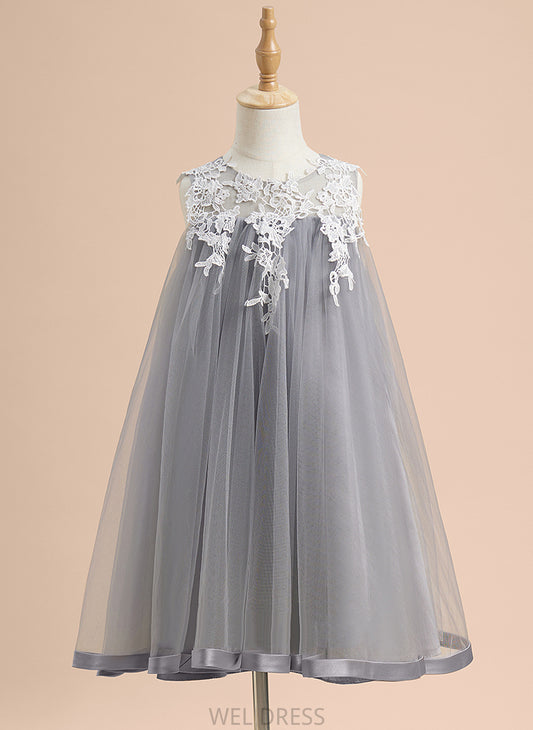 Scoop - With Lace Tulle Sleeveless A-Line Neck Flower Girl Dress Knee-length Flower Girl Dresses Nancy