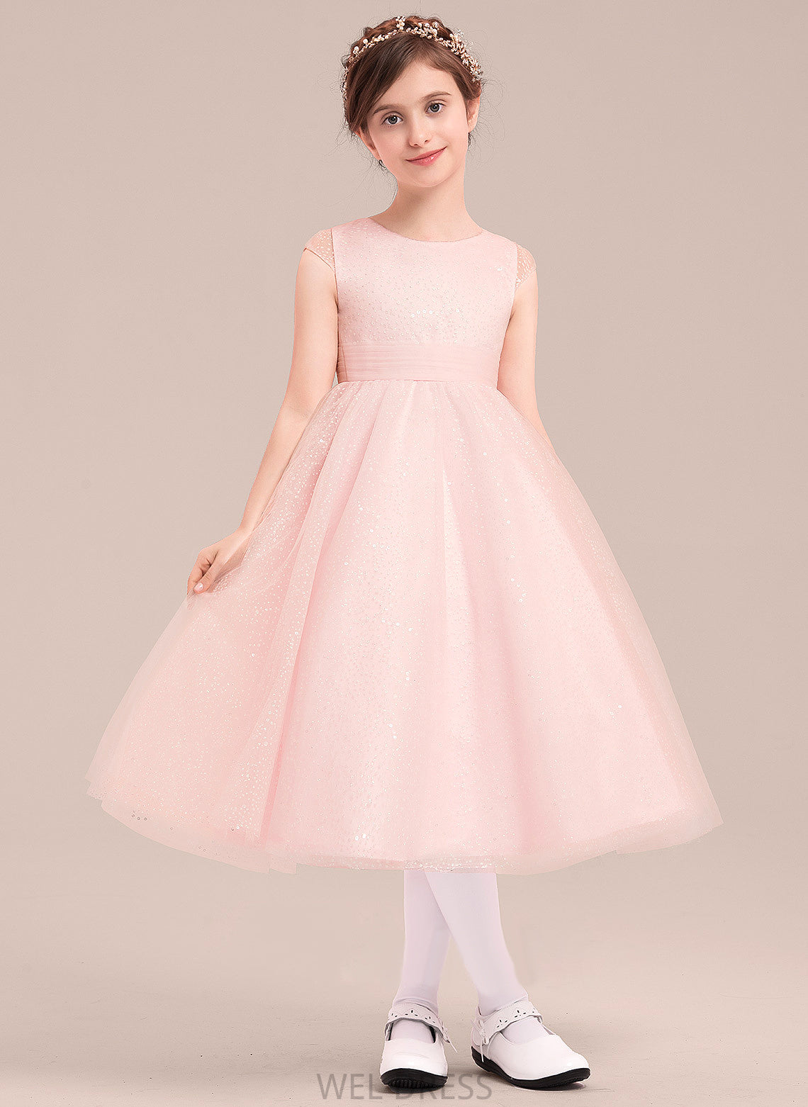 Persis Tea-length A-Line/Princess Scoop With Bow(s) Sleeveless Girl Dress Neck Flower Girl Dresses Tulle Flower -