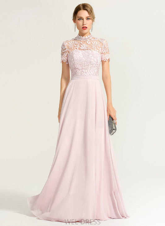 Chiffon Floor-Length Sequins Prom Dresses Neck A-Line Shyla With High