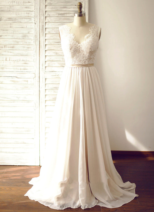 Dress V-neck Wedding Dresses Chiffon Train Ali Wedding Court A-Line