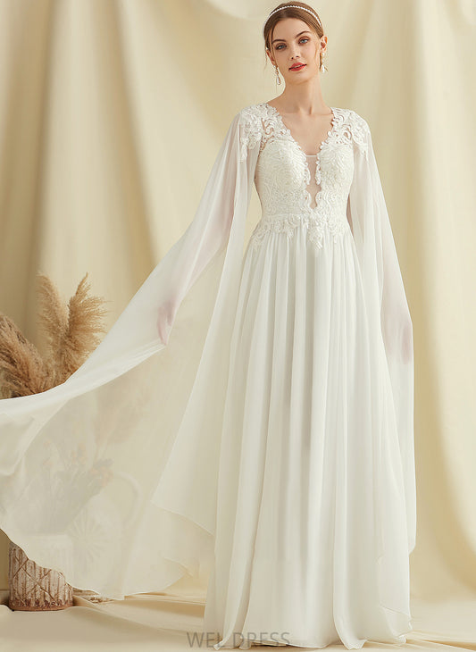 Floor-Length V-neck Wedding Wedding Dresses Emerson Dress Chiffon Sequins With Lace A-Line