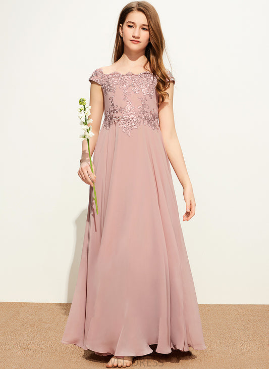 Chiffon Lace Junior Bridesmaid Dresses Floor-Length A-Line Kaylee Off-the-Shoulder