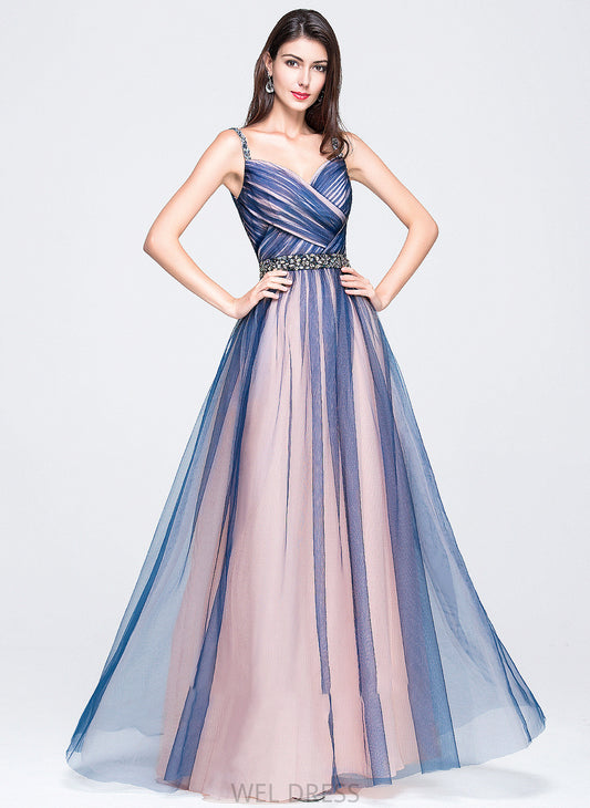 Ball-Gown/Princess Ingrid Tulle Floor-Length Beading With Ruffle Prom Dresses Sweetheart Sequins