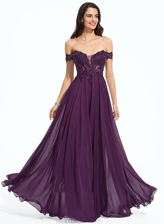 Ball-Gown/Princess Floor-Length Off-the-Shoulder With Lauren Prom Dresses Beading Sequins Chiffon