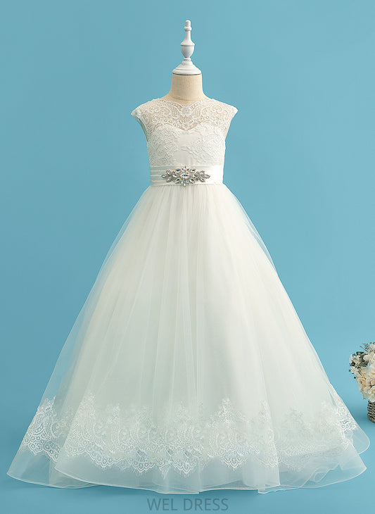 Sweep Sophie Ball-Gown/Princess Scoop Girl Flower Girl Dresses Beading Neck Satin/Tulle/Lace Sleeveless Flower With Dress - Train