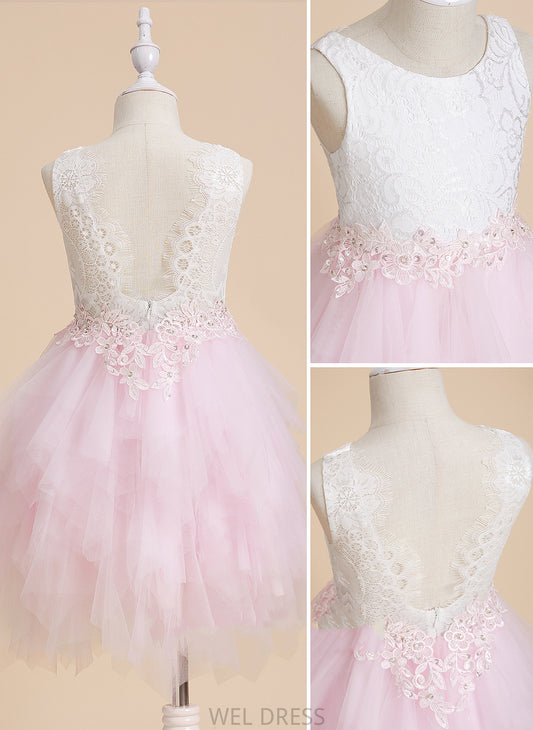 Scoop - Back Dress Lace/Beading/Sequins/V Knee-length Neck Tulle/Lace Angelique Sleeveless Flower With Girl Flower Girl Dresses Ball-Gown/Princess