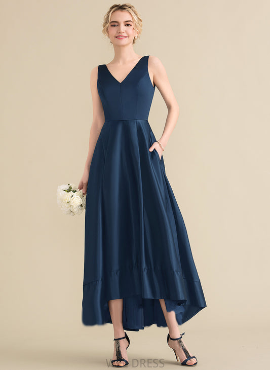 With Asymmetrical Ball-Gown/Princess Pockets Kristin Prom Dresses Satin V-neck