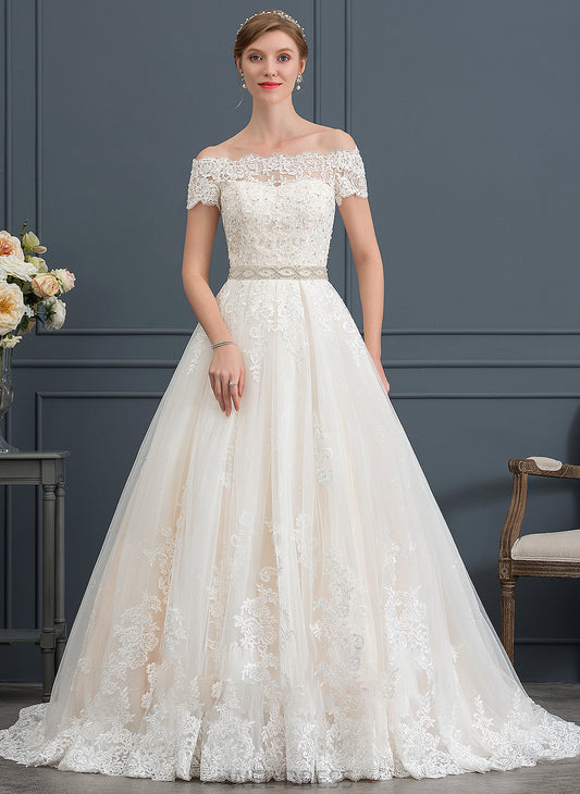 Court Sequins Wedding Dresses With Wedding Ball-Gown/Princess Beading Lilliana Train Tulle Dress