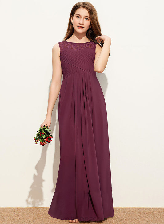 Sara Chiffon Lace Floor-Length With Ruffle Bow(s) Junior Bridesmaid Dresses Neck Scoop A-Line