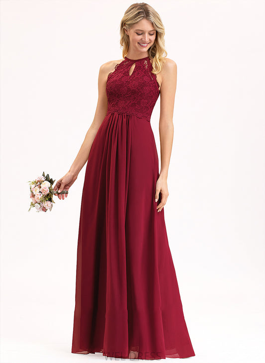 Chiffon Lace Neck A-Line Diana Prom Dresses Floor-Length Scoop