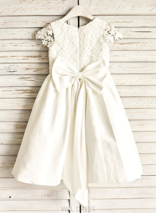 Lace/Bow(s) Scoop Satin With Neck Dress Flower Girl Dresses Knee-length Kaylyn Sleeveless Girl A-Line - Flower