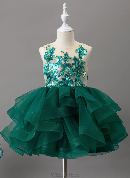 Tulle/Lace/Sequined Dress Sleeveless - Knee-length Girl Flower Girl Dresses Scoop Ball-Gown/Princess Averi Neck Flower