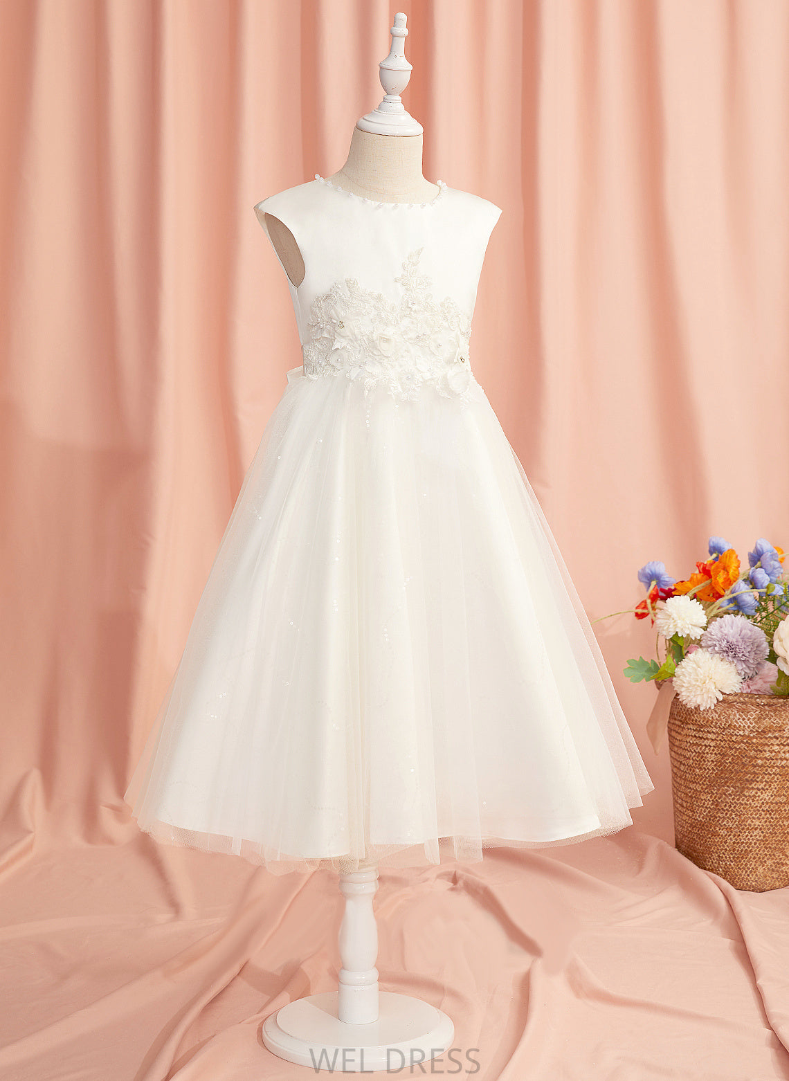 Tea-length Neck Girl Lace/Beading/Flower(s) Tulle Flower Sleeveless - Dress Flower Girl Dresses Madelyn With Scoop Ball-Gown/Princess