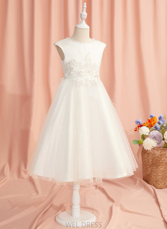 Tea-length Neck Girl Lace/Beading/Flower(s) Tulle Flower Sleeveless - Dress Flower Girl Dresses Madelyn With Scoop Ball-Gown/Princess