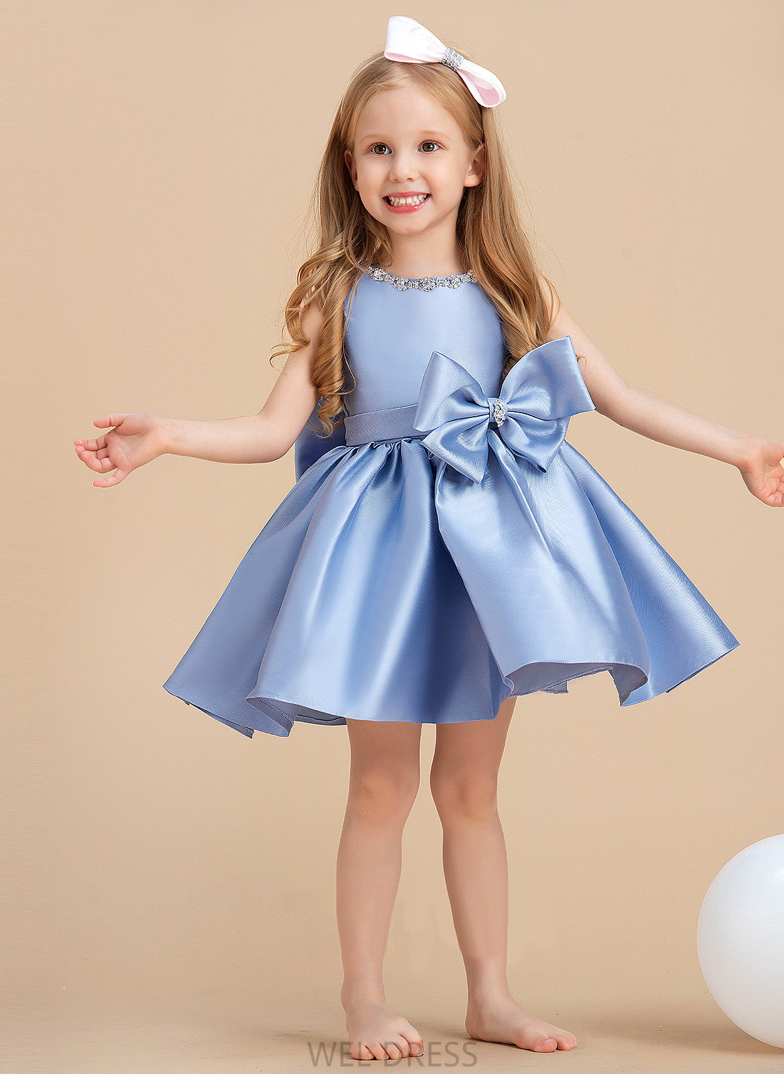 Neck Satin With Bow(s) Dress Flower Girl Dresses Flower Scoop Sleeveless - Girl Ball-Gown/Princess Knee-length Kayla