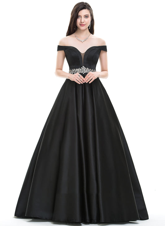 Beading Satin Floor-Length Ball-Gown/Princess With Prom Dresses Noelle Off-the-Shoulder