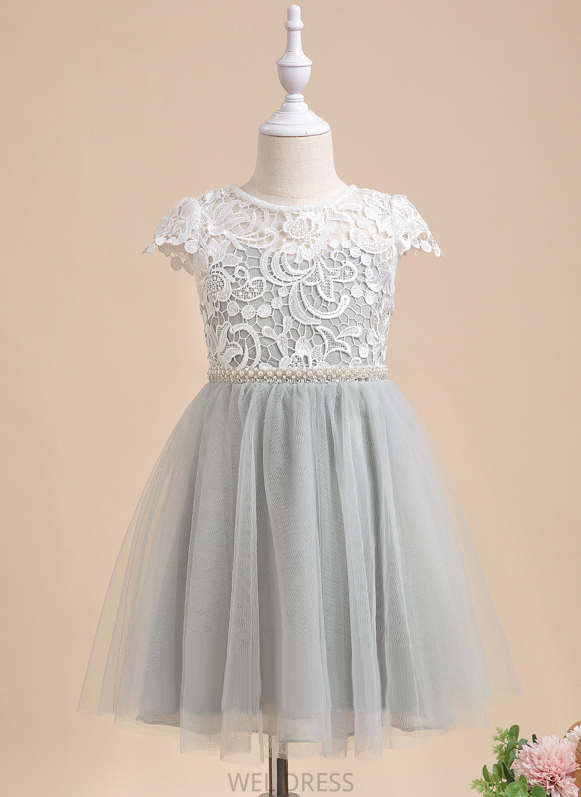 Girl A-Line Neck Zaniyah Short Scalloped Dress Lace/Beading/Sequins With - Flower Sleeves Knee-length Tulle Flower Girl Dresses