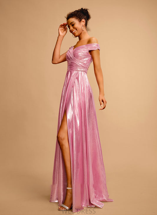 Floor-Length Off-the-Shoulder Satin A-Line Prom Dresses Greta With Sequins Pleated