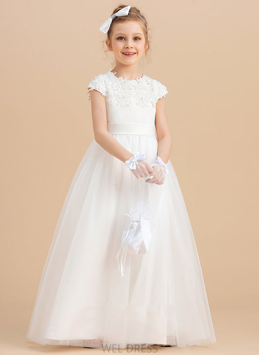 Girl Gracelyn Ball With Dress - Sleeveless Neck Beading/Appliques Floor-length Flower Gown Satin/Tulle Scoop Flower Girl Dresses