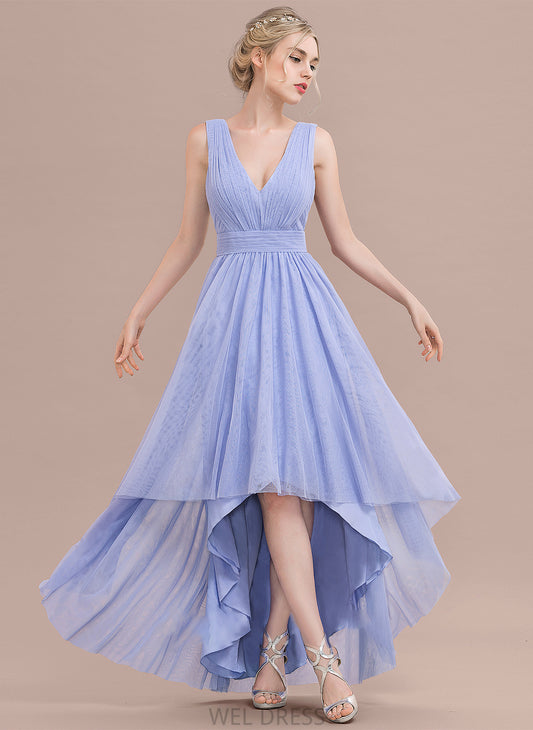 Tulle Shaniya Ruffle V-neck Ball-Gown/Princess With Prom Dresses Asymmetrical