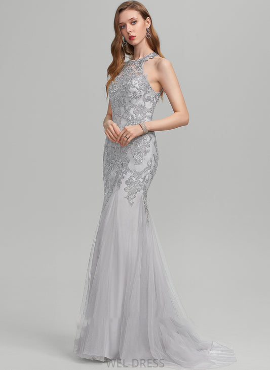 Trumpet/Mermaid With Train Aliya Prom Dresses Sequins Sweep Neck Tulle Scoop