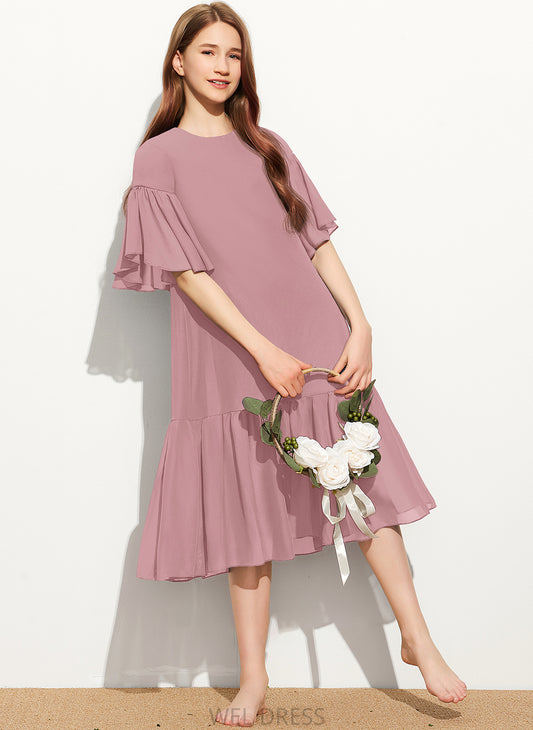 Neck With Cascading Chiffon Junior Bridesmaid Dresses Knee-Length A-Line Scoop Ruffles Cassie