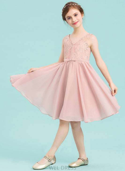 Jaelynn Bow(s) V-neck Chiffon Knee-Length With Junior Bridesmaid Dresses A-Line