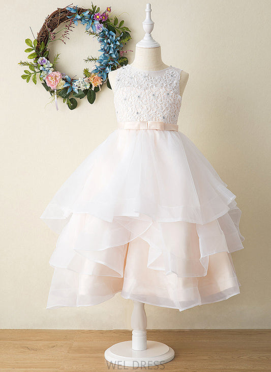 Ball-Gown/Princess Tea-length Flower Girl Dresses Neck Sleeveless Girl Scoop Dress - Aaliyah Tulle/Lace Flower