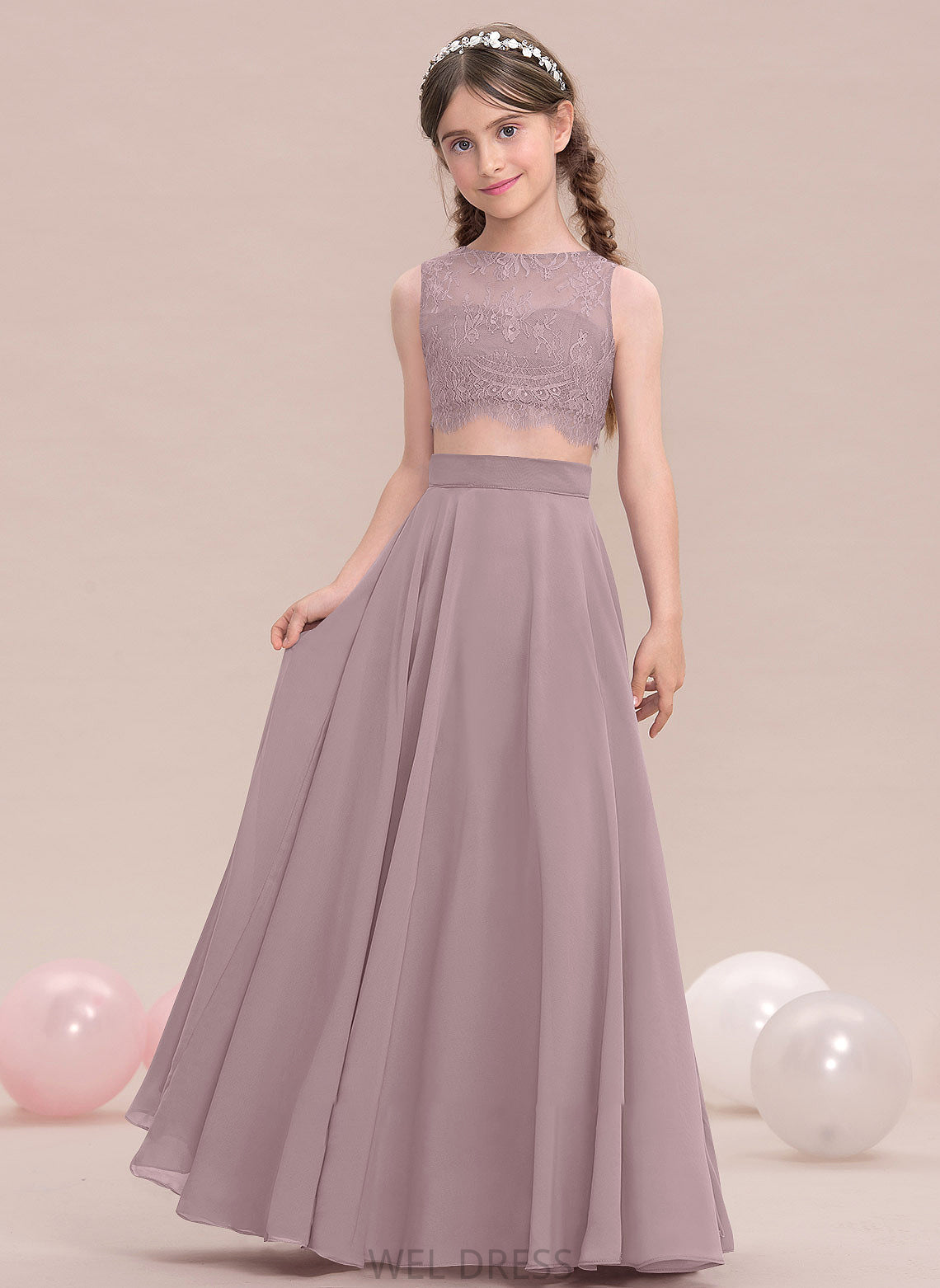 Floor-Length A-Line Neck Kaylyn Scoop Junior Bridesmaid Dresses Chiffon