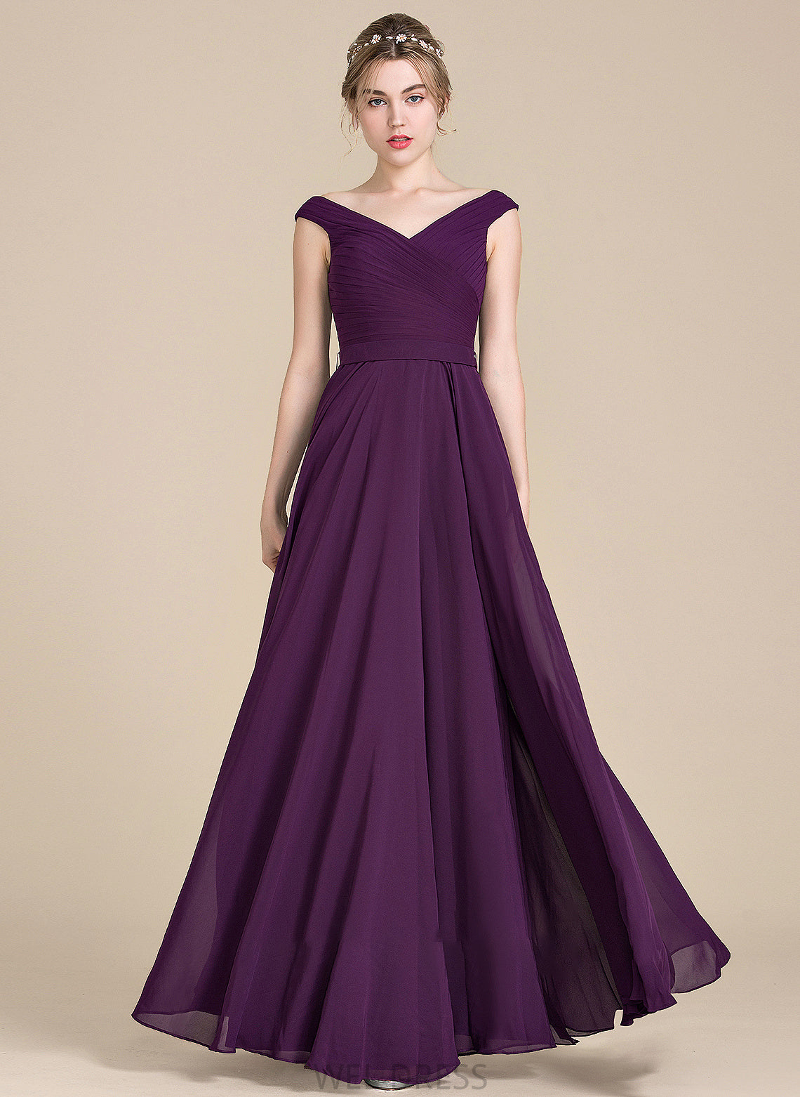 Chiffon With Ruffle Floor-Length Prom Dresses A-Line Off-the-Shoulder Xiomara