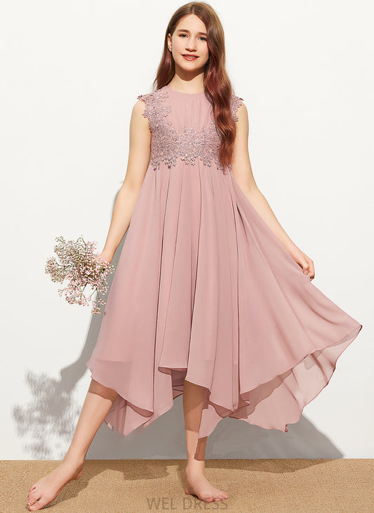 Junior Bridesmaid Dresses Chiffon Brylee Neck A-Line Tea-Length Scoop Lace