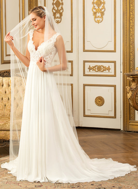 Chiffon V-neck A-Line Wedding Dresses Wedding Elena Court Dress Train