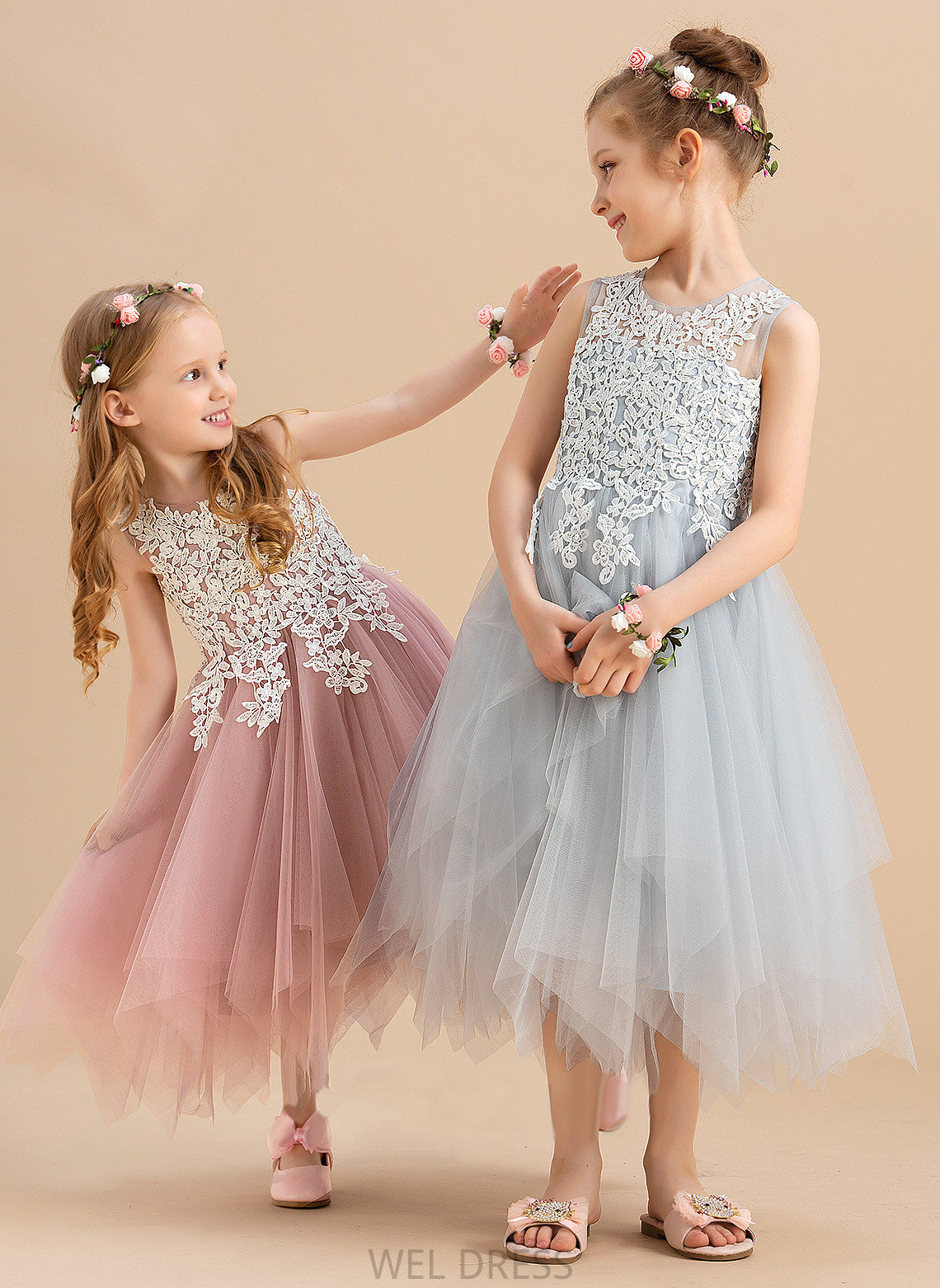 Tulle/Lace Carina Girl A-Line Neck Dress - Scoop Flower Girl Dresses Sleeveless Tea-length Flower