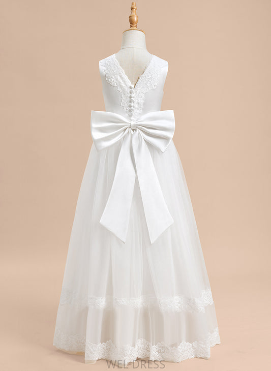 Flower Floor-length Ball-Gown/Princess Sleeveless Flower Girl Dresses Macey Dress Girl With - Tulle V-neck Lace/Bow(s)