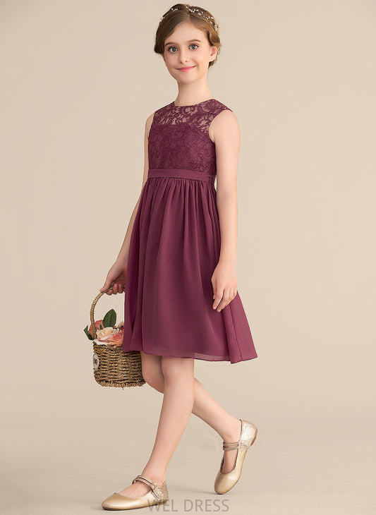 Scarlet Junior Bridesmaid Dresses A-LineScoopNeckKnee-LengthChiffonLaceJuniorBridesmaidDress#165020