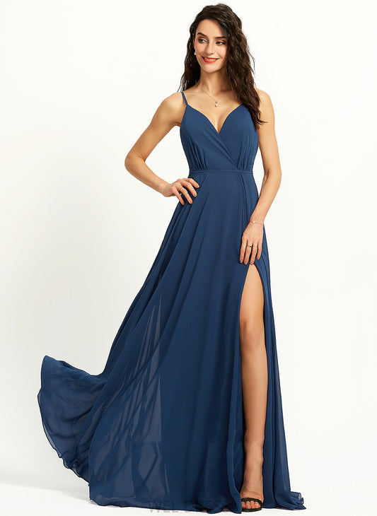 Split A-Line V-neck With Lilyana Front Floor-Length Prom Dresses