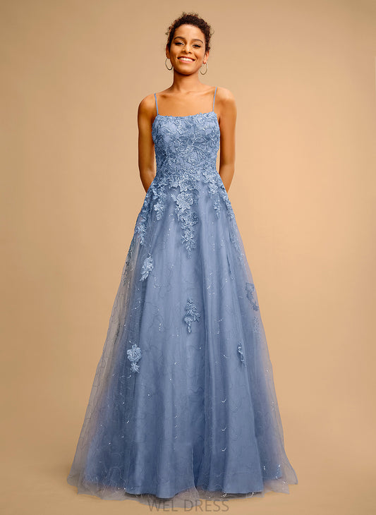 Neckline Floor-Length Prom Dresses Alyvia With Front Sequins Tulle Split Ball-Gown/Princess Square