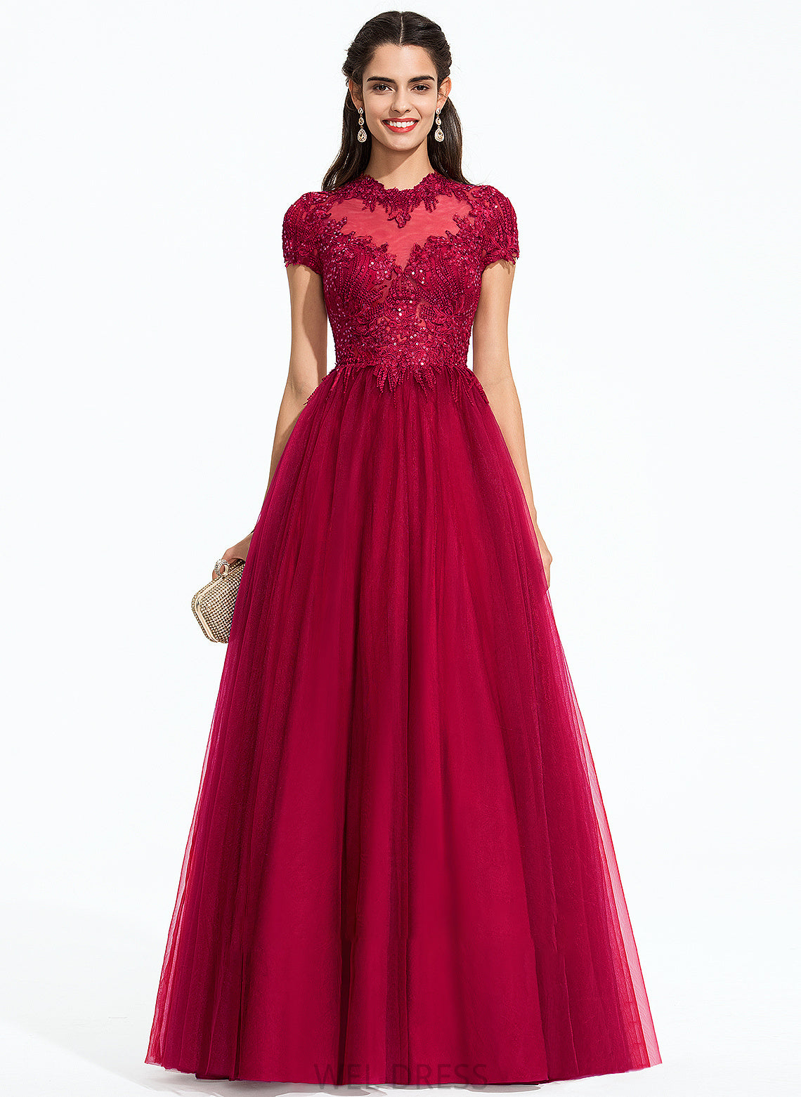 Ball-Gown/Princess Floor-Length Scoop Neck With Jaylee Prom Dresses Sequins Tulle