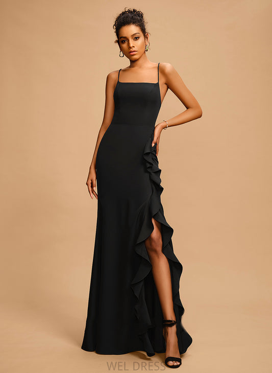 With Neckline Ruffle Square Brooklynn Prom Dresses Sheath/Column Stretch Floor-Length Crepe