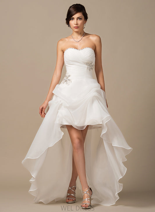 Sweetheart Regan Dress Sequins Wedding Ruffle Wedding Dresses A-Line With Asymmetrical Organza Beading