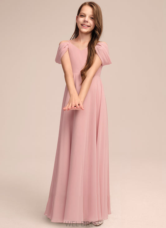 Chiffon V-neck Ruffle With A-Line Natalee Junior Bridesmaid Dresses Floor-Length