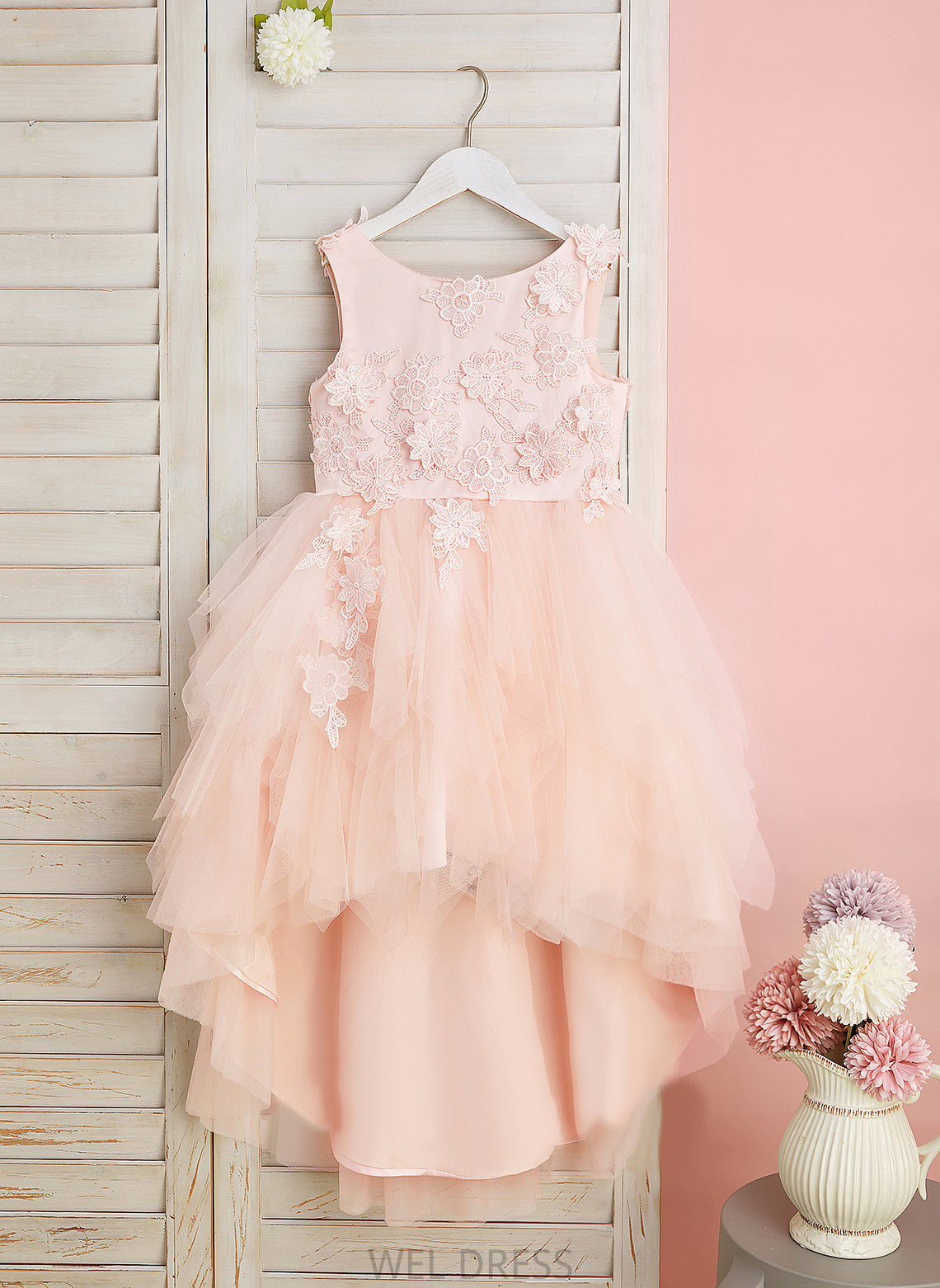 Flower Dress Asymmetrical Lace/Flower(s)/V Ball-Gown/Princess Back Neck Tulle Girl Flower Girl Dresses Scoop With Cora - Sleeveless