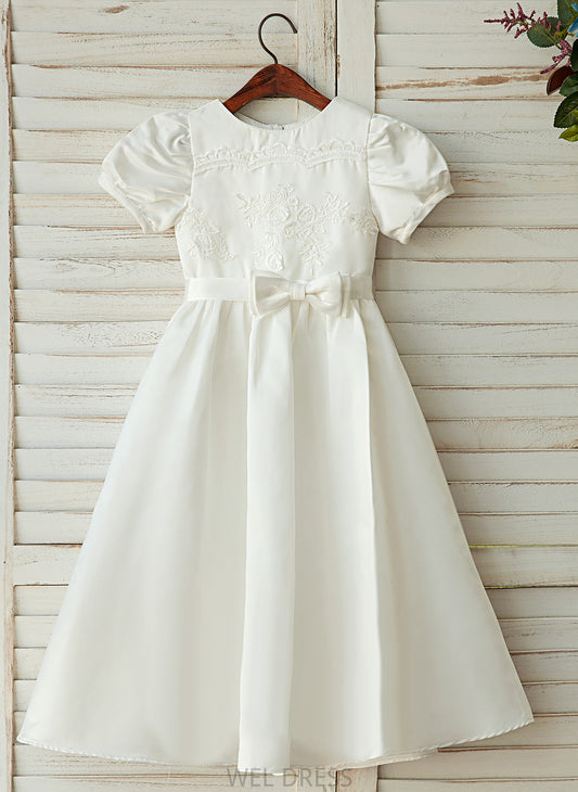 Dress - Scoop A-Line Ankle-length Sleeves Neck Satin/Lace Rose Girl Flower Flower Girl Dresses Short