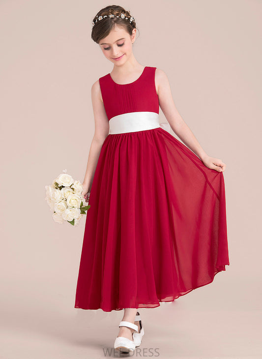 Bow(s) Chiffon Scoop With Erika Sash Ankle-Length Empire Neck A-Line Junior Bridesmaid Dresses