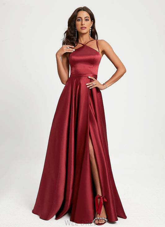 Halter Prom Dresses Satin A-Line Floor-Length Kelsie