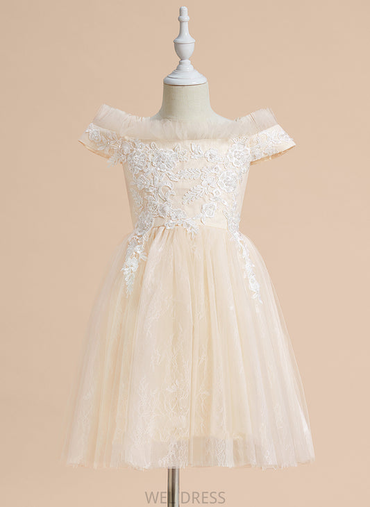 Off-the-Shoulder Knee-length Flower With Dress - Tulle Girl Sleeveless Flower Girl Dresses A-Line Ann Lace